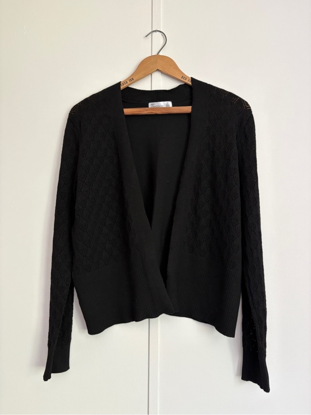 Madison Black Open-Front Knit Cardigan